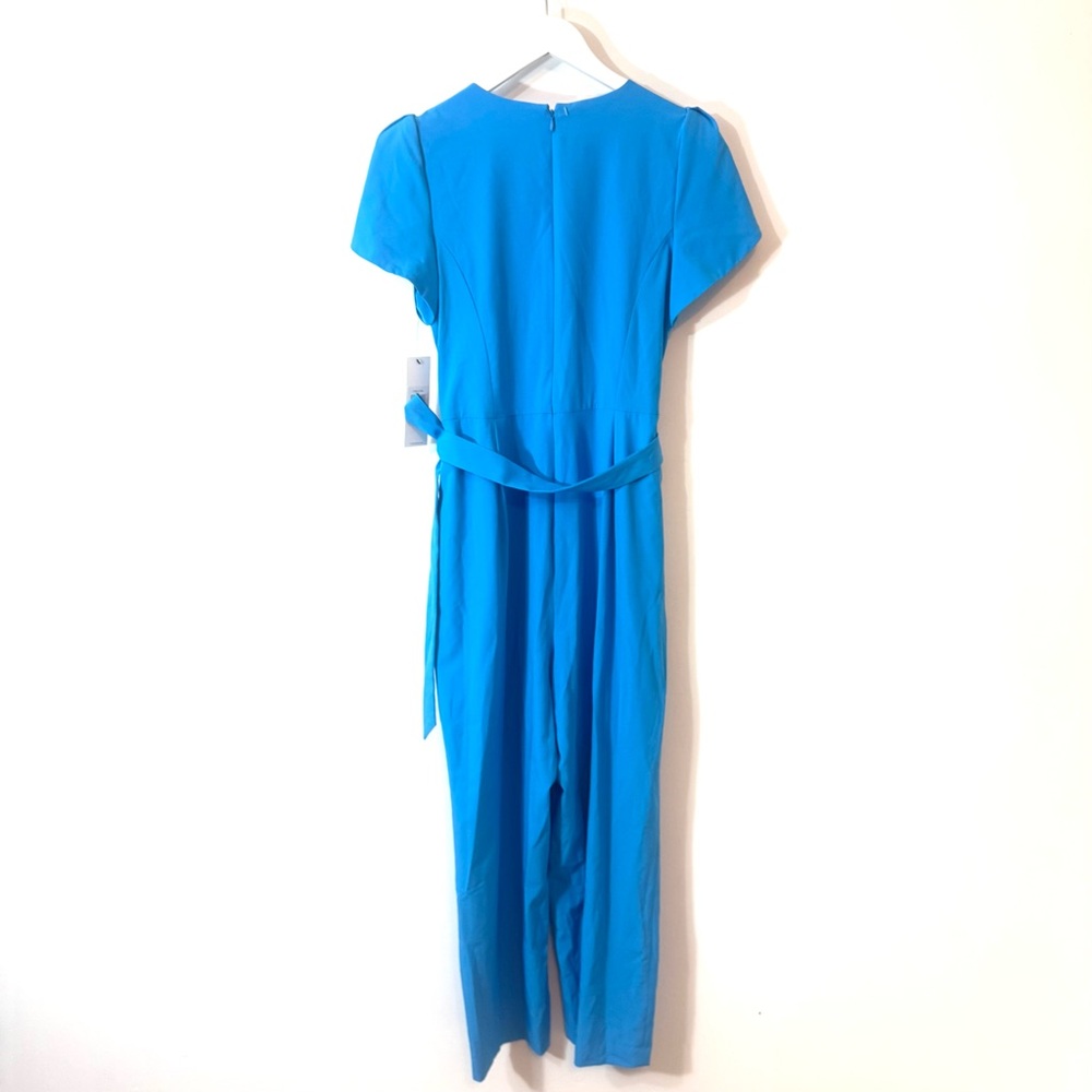 Calvin Klein Size 10 Jumpsuit Blue Flutter Split Sleeve Belted NEW - Picture 4 of 9